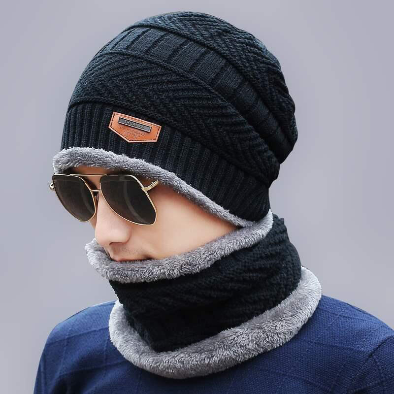 Winter Warm Cap With Neck Warmer Set – Wool Fleece Fur Knitted Beanie For Men & Women - REVEL.PK