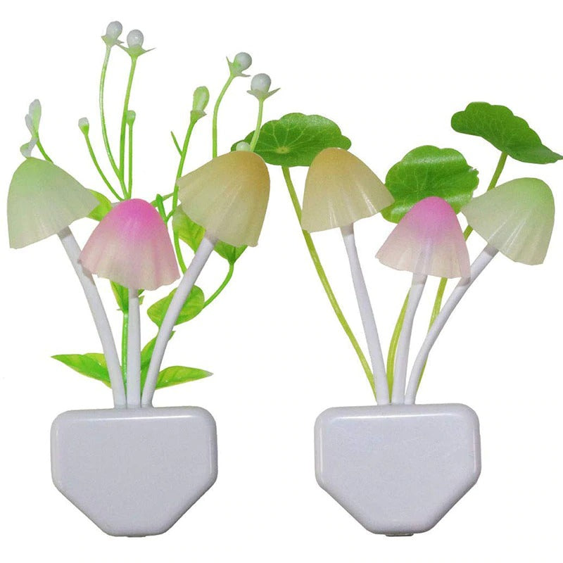 (Pack of 2) New LED Sensor Flower Mushroom Lamp, 7 Color Changing Night Light with Dusk & Dawn Sensor Light