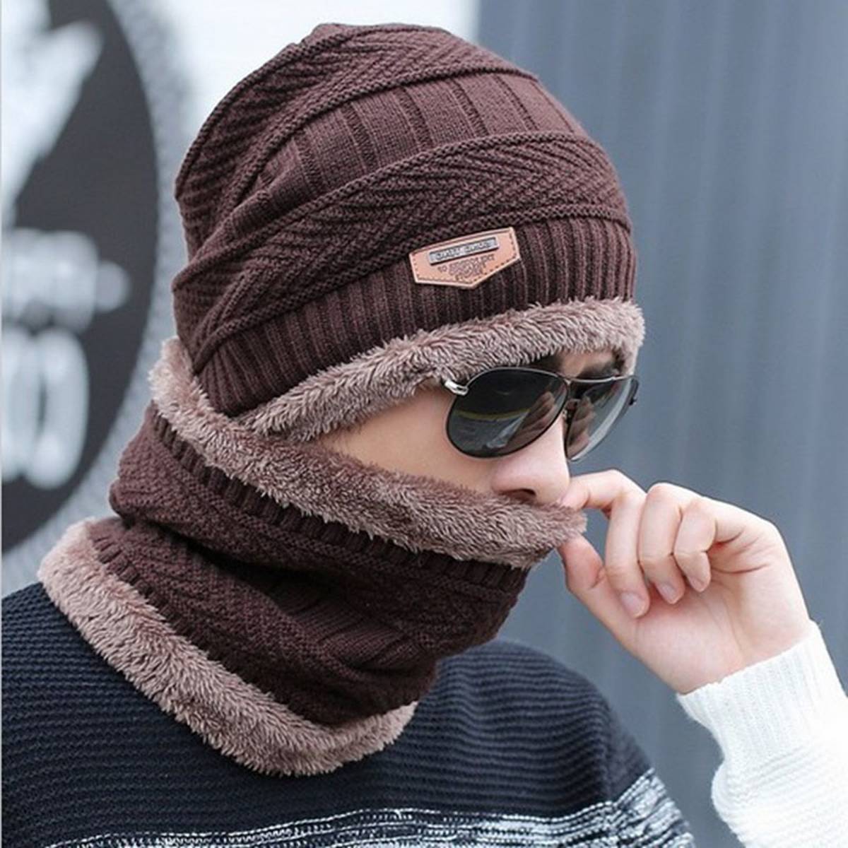 Winter Warm Cap With Neck Warmer Set – Wool Fleece Fur Knitted Beanie For Men & Women - REVEL.PK