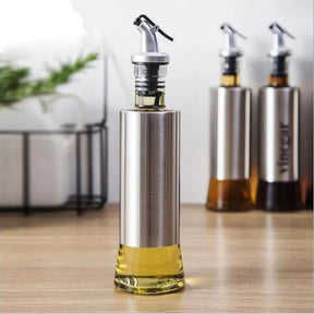 Kitchen Cooking Oil Vinegar Bottle with Dropper Best For Olive oil Usage Glass and Stainless Steel – 300 ml - REVEL.PK