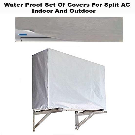 Pack of 2 Dust proof Ac Cover For Indoor & Outdoor Unit - 1.5 Ton -Parachute Silver 100% Water Proof - REVEL.PK