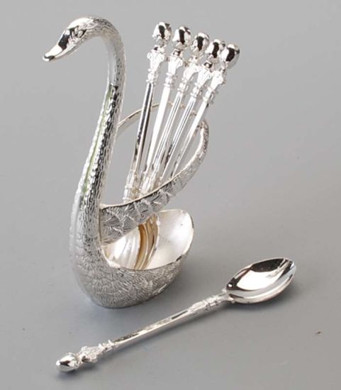 Pack of 6 Stainless Steel Spoon Set with Swan Holder