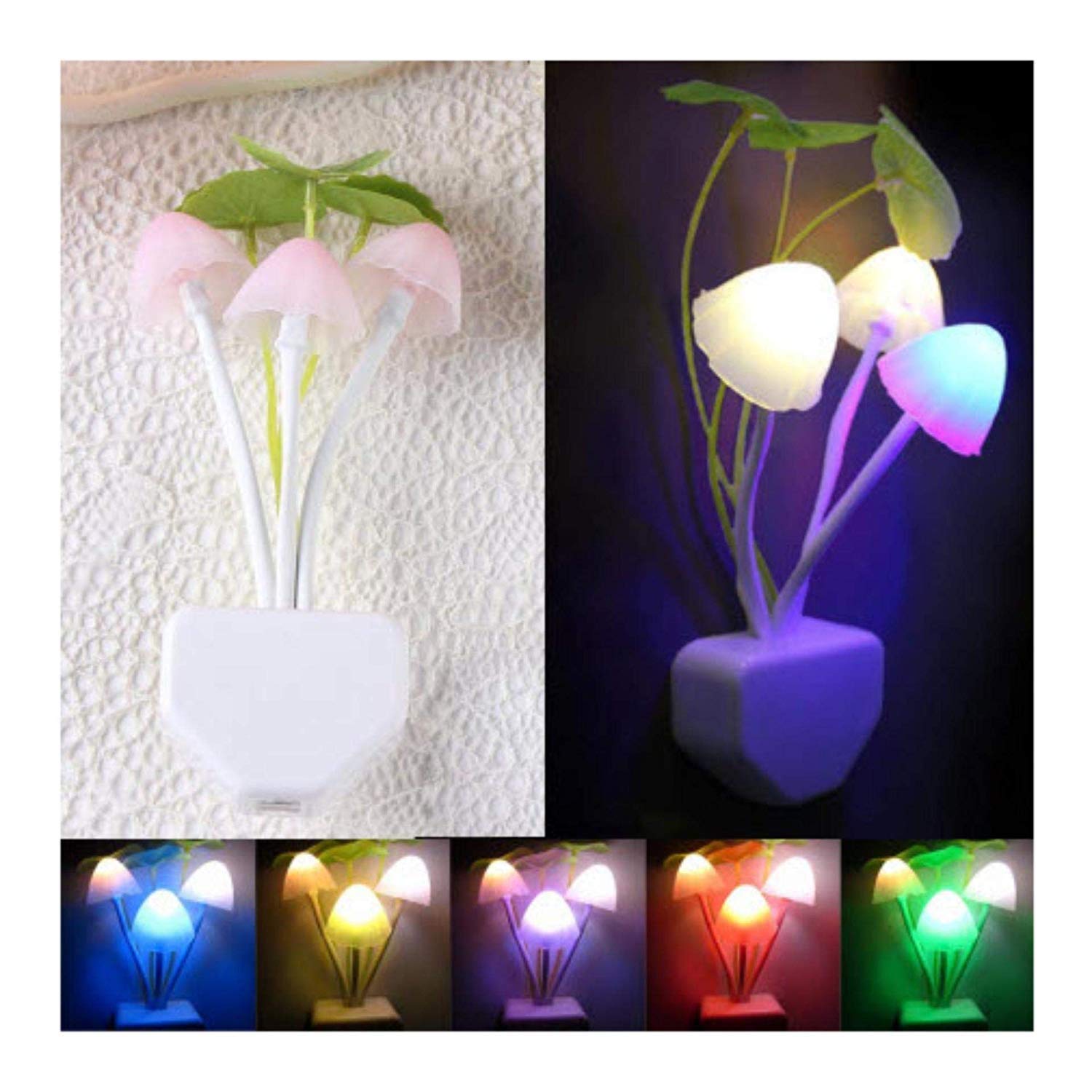 (Pack of 2) New LED Sensor Flower Mushroom Lamp, 7 Color Changing Night Light with Dusk & Dawn Sensor Light