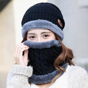 Winter Warm Cap With Neck Warmer Set – Wool Fleece Fur Knitted Beanie For Men & Women - REVEL.PK