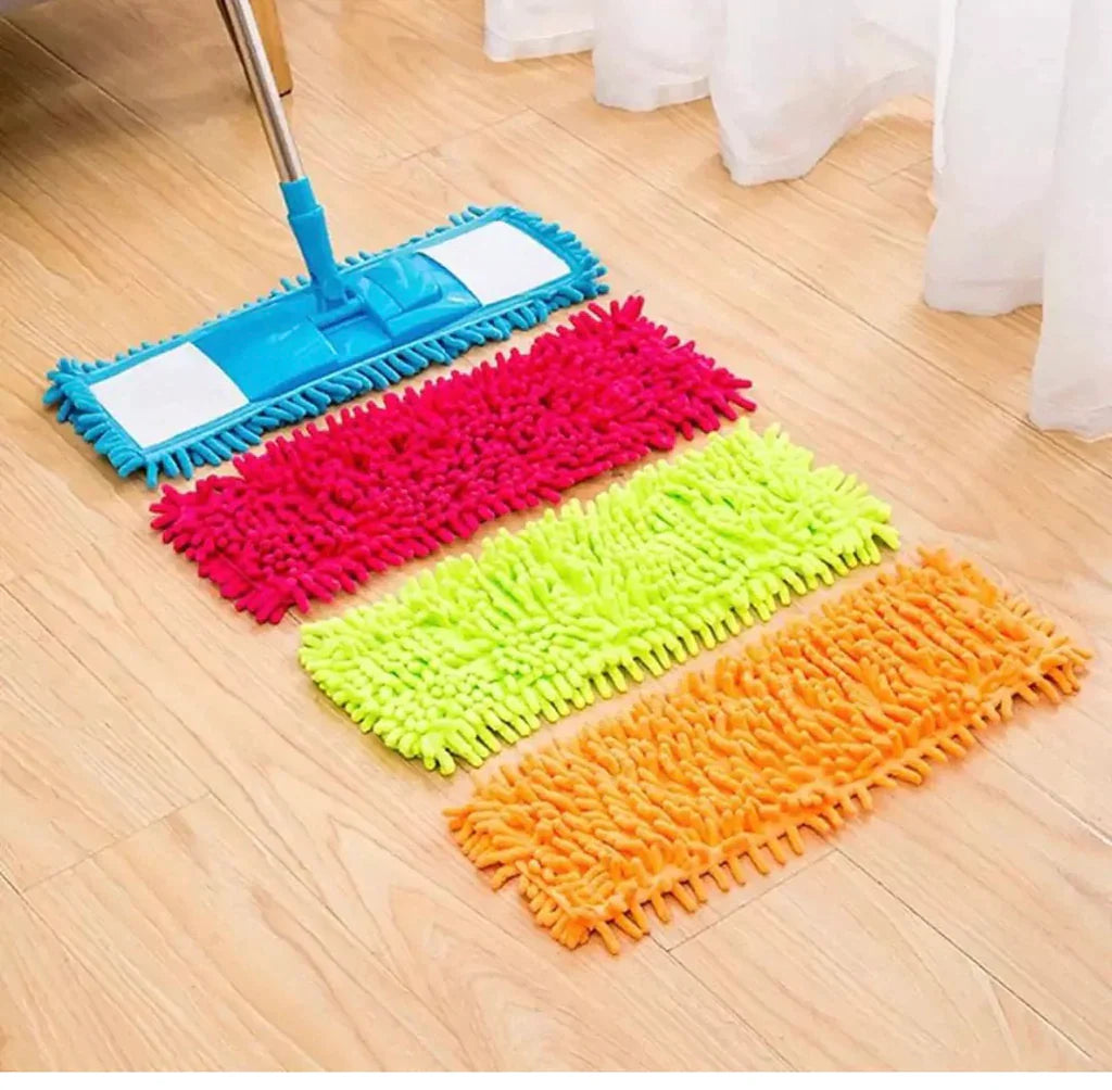 Spin floor mop with adjustable long steel handle, chenille pad dust mop head replacement spin mop