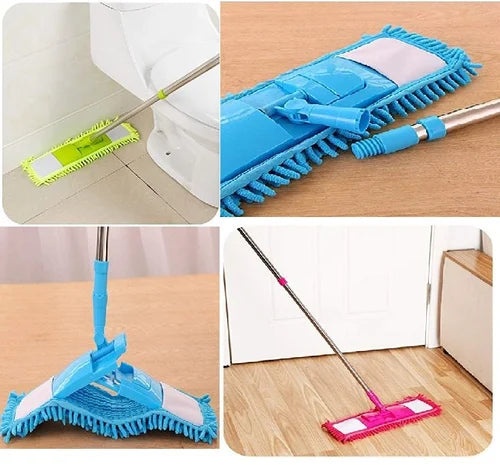 Spin floor mop with adjustable long steel handle, chenille pad dust mop head replacement spin mop