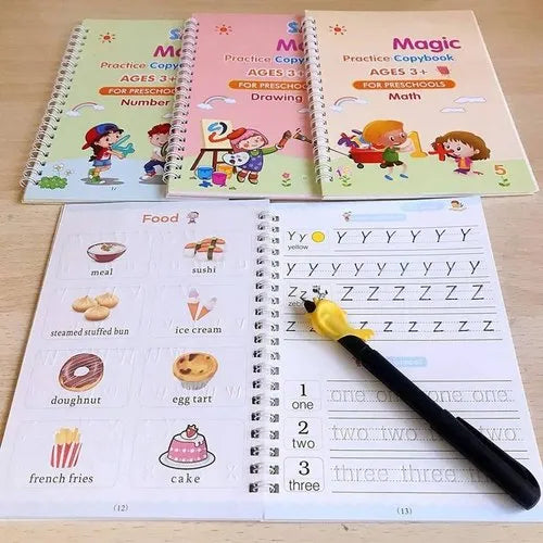 (Pack of 4) Preschools Magic Practice Workbook - Copybook for Kids, Children Reusable Handwriting Practice Copy Books for Letter Writing